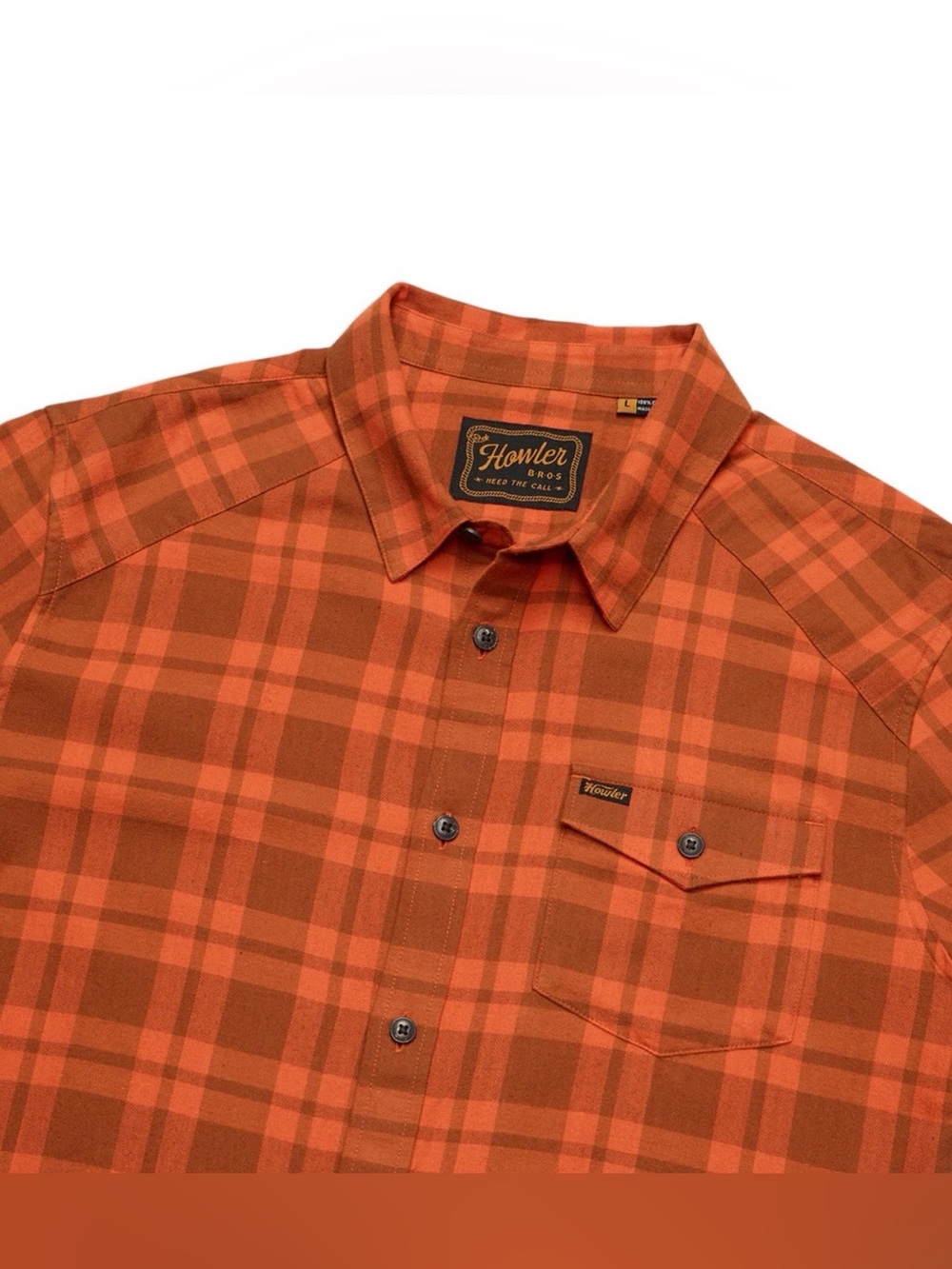 Howler Brothers Men's LARGE La Grange Lightweight Flannel Shirt Gorpcore Orange
